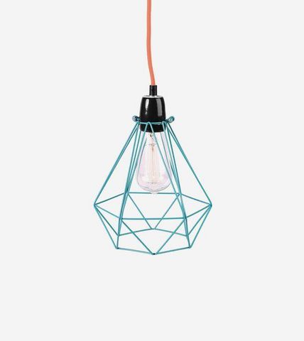 Filament Style - Hanging lamp-Filament Style-DIAMOND 1 - Suspension Bleu câble Orange Ø18cm | L